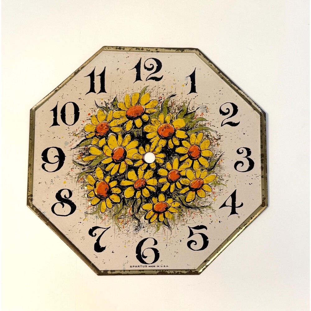 Vintage 1970s Floral Tin Clock Face, Spartus, Made in USA